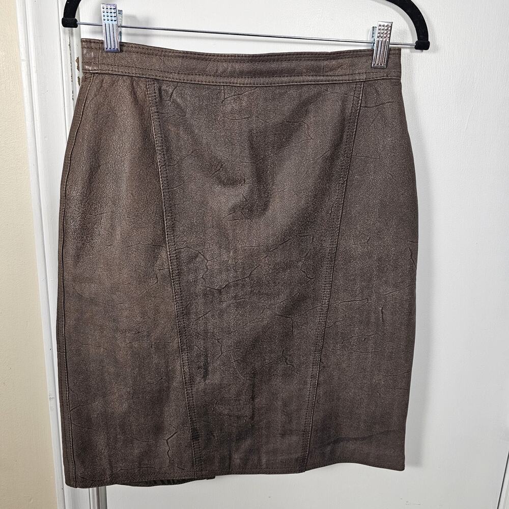 Tarazzia Women's Dark Chocolate Brown LEATHER Skirt Lined Knee Length 11/12